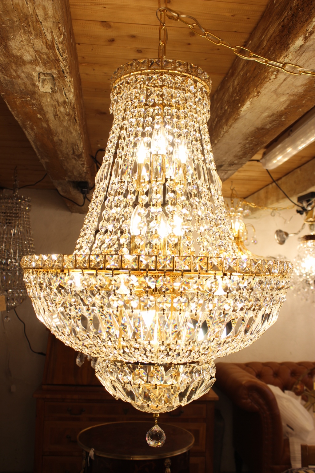 Kronleuchter / Lüster Gold, 80cm + Kette, 15 Lichter